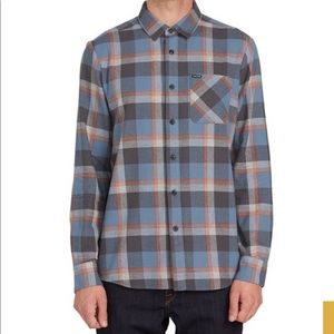 NWT Volcom Caden Flanel Stormy Blue Size Large